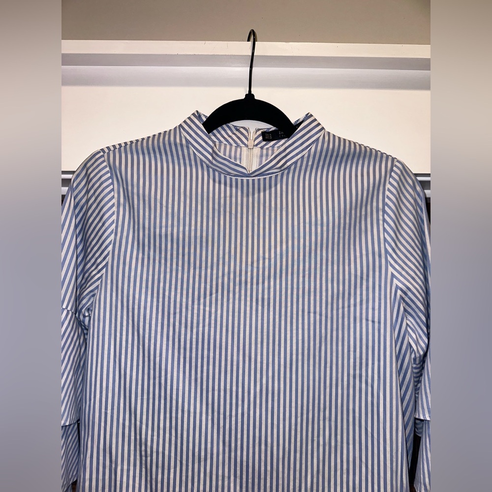 EUC Zara Size Medium Women’s Striped Ruffle Long Sleeve Dress - Picture 6 of 11